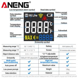 ANENG TH203 Smart Industrial Infrared Thermometer -50~600℃ Temperature Gun VA Reverse Color Screen Tester Meter Pyrometer Tools