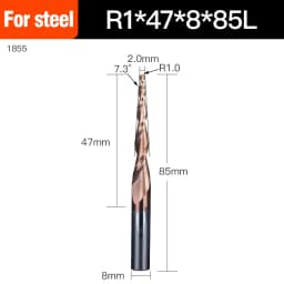 HUHAO Spiral Ball Nose Tapered End Mill Engraving Bit HRC55 CNC End Mill 4mm 6mm 8mm 3D Carving Bits Wood Metal Tools