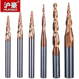 HUHAO Spiral Ball Nose Tapered End Mill Engraving Bit HRC55 CNC End Mill 4mm 6mm 8mm 3D Carving Bits Wood Metal Tools