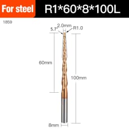 HUHAO Spiral Ball Nose Tapered End Mill Engraving Bit HRC55 CNC End Mill 4mm 6mm 8mm 3D Carving Bits Wood Metal Tools