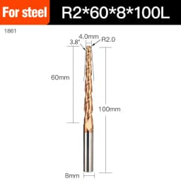 HUHAO Spiral Ball Nose Tapered End Mill Engraving Bit HRC55 CNC End Mill 4mm 6mm 8mm 3D Carving Bits Wood Metal Tools