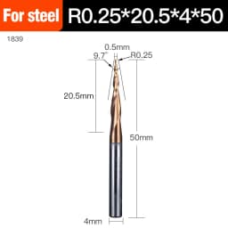 HUHAO Spiral Ball Nose Tapered End Mill Engraving Bit HRC55 CNC End Mill 4mm 6mm 8mm 3D Carving Bits Wood Metal Tools