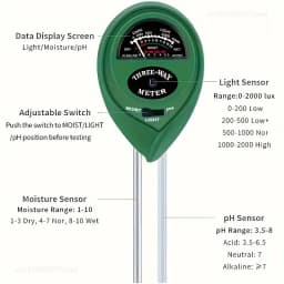3 in 1 Soil PH Meter Sunlight PH Tester Garden Flowers Soil Moisture Sensor Meter Plants Acidity Humidity PH Monitor Detector