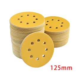 125mm 5 Inch 8 Holes Yellow Sandpaper, Sanding for Discs Grinder Car Woodworking Metal Grinding Disc Abrasive Polishing Tool