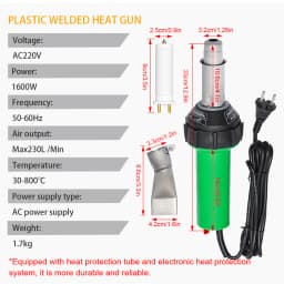 AC220V 1600W Plastic Welding Gun Machine Electric Hot Air Gun Plastic Welding Torch + Heating Core + Flat Head Accessories
