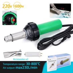 AC220V 1600W Plastic Welding Gun Machine Electric Hot Air Gun Plastic Welding Torch + Heating Core + Flat Head Accessories