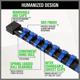Socket Organizer Drive 6PCS 1/4-Inch x 32 Clips 3/8-Inch x 30 Clips 1/2-Inch x 24 Clips Premium Quality Socket Clip Rail Holder