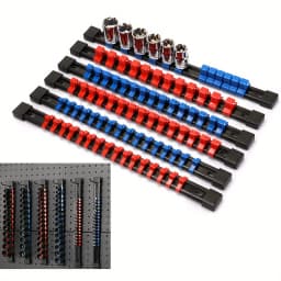 Socket Organizer Drive 6PCS 1/4-Inch x 32 Clips 3/8-Inch x 30 Clips 1/2-Inch x 24 Clips Premium Quality Socket Clip Rail Holder