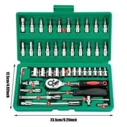46-Piece Car Repair Kit with Green Ratchet Tools for Vehicle Maintenance