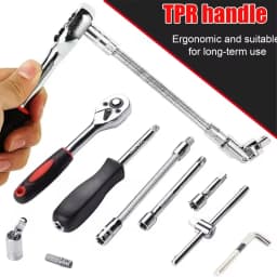 46-Piece Car Repair Kit with Green Ratchet Tools for Vehicle Maintenance