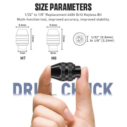 Keyless Chuck1/32" to 1/8" Replacement 4486 and 4485 Drill Keyless Chuck Shank Rotary Tool Quick Change Adapter Kit Compatible