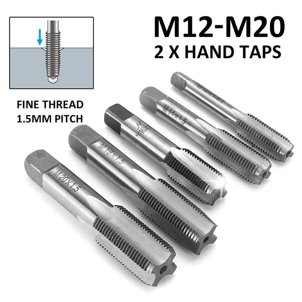 2pcs Hss Machine Screw Thread Taps Right Hand Machine Straight Fluted Fine Thread Metric Connector Hand Tap M12 M14 M16 18 M20