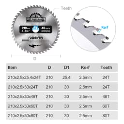 XCAN Circular Saw Blade Diameter 210mm Teeth 24T 48T 60T 80T Wood Cutting Disc Carbide Tipped TCT Saw Blade Woodworking Tools