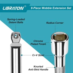 Libraton Wobble Extension Set Socket Extensions Set Ratchet Extensions 1/4" 3/8" 1/2" Wobble Extensions Drive Socket Extension