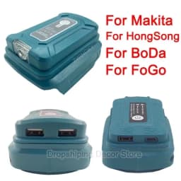 For Makita/HongSong/BoDa/FoGo 18V Li-ion Battery Adapter With LED Lamp Flashlight Dual USB Type C Mobile Phone Charger