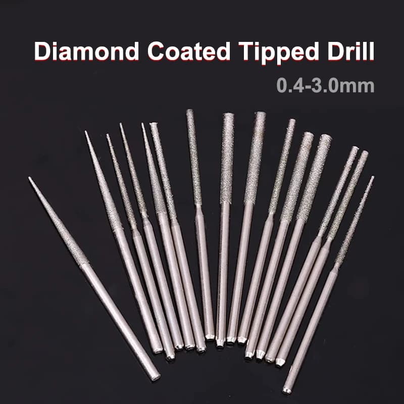 Diamond Coated Tipped 0.4-3mm Drill Bit for Tile Jewellery Glass Drilling Hole Needle Jade Agate Amber Jade Stone Drill