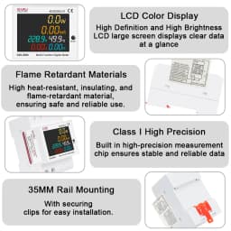 EARU 6IN1 Din Rail 110V 220V 380V 100A Voltage Current Frequency Power Factor Active Electric KWh Energy Meter Monitor Voltmeter