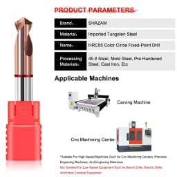 SHAZAM HRC55 2-Blade Tungsten Steel Carbide Red Circle Chamfer Centering Drill For CNC Machining Center 60° 90° 120° Bit To