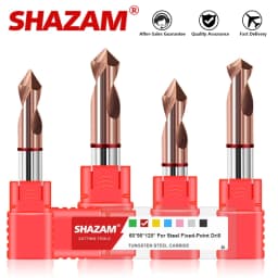 SHAZAM HRC55 2-Blade Tungsten Steel Carbide Red Circle Chamfer Centering Drill For CNC Machining Center 60° 90° 120° Bit To