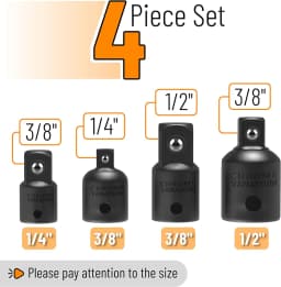 4PCS 1/2 3/8 1/4 inch Impact Socket Adapter Reducer Set Use Wrenches Drills in Auto and Impact Driver Construction Work