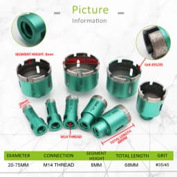 FACHICH 1pc M14 Dia20/25/35/40/45/50/68/75mm Welded Drill Core Bits Wet Drilling Marble Tile Ceramic Crowns Masonry Hole Saw