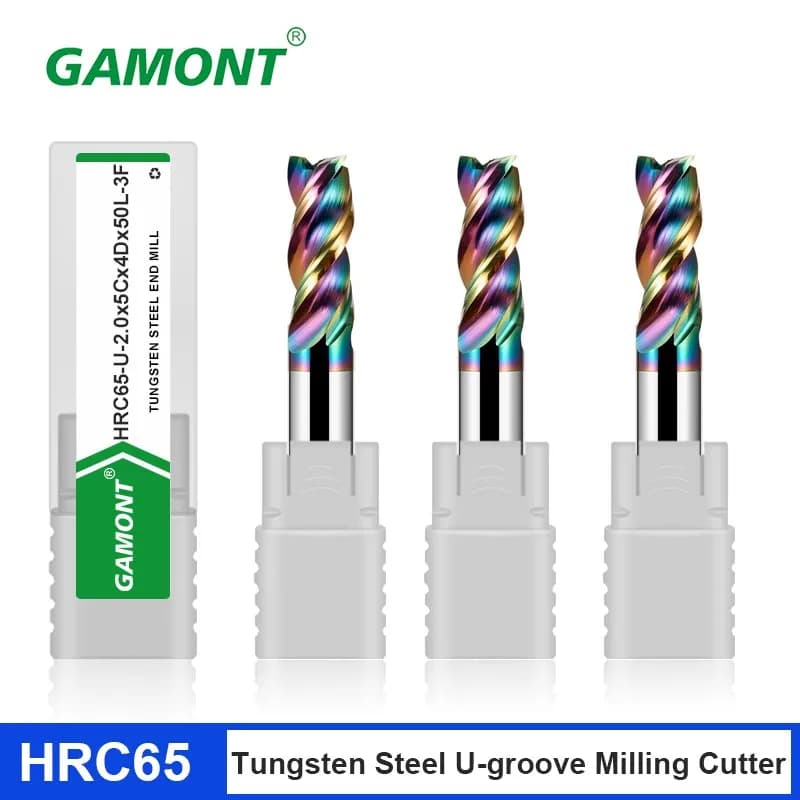 GAMONT HRC65 3-Flute Tungsten Steel Carbide Colorful Coating Endmill CNC Machinery Aluminum Special U-groove Milling Cutter Tool