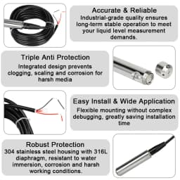 EARU Level Sensor 4-20mA 0-5V 0-10V Output Liquid Level Transmitter Water Level Sensor Probe Detector Controller Float Switch