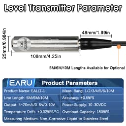 EARU Level Sensor 4-20mA 0-5V 0-10V Output Liquid Level Transmitter Water Level Sensor Probe Detector Controller Float Switch