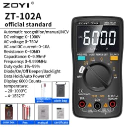 ZOYI Digital Multimeter ZT-98/100/101/102/102A Auto Ranging 6000 Counts AC/DC Ammeter Voltmeter Ohm Hz True RMS Tester Portable