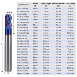 AZZKOR HRC50/55/70 For Steel Material Endmills 4-Flute Ball End Mill Tungsten Carbide CNC Milling Cutter Tools R0.5-R6.0mm