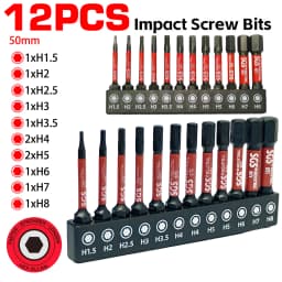 12/24 Piece Set of S2 Steel Hex Impact Bits, Strong Magnetic and Anti-Torsion, Transparent Box Storage, Industrial-Grade Repair Tools