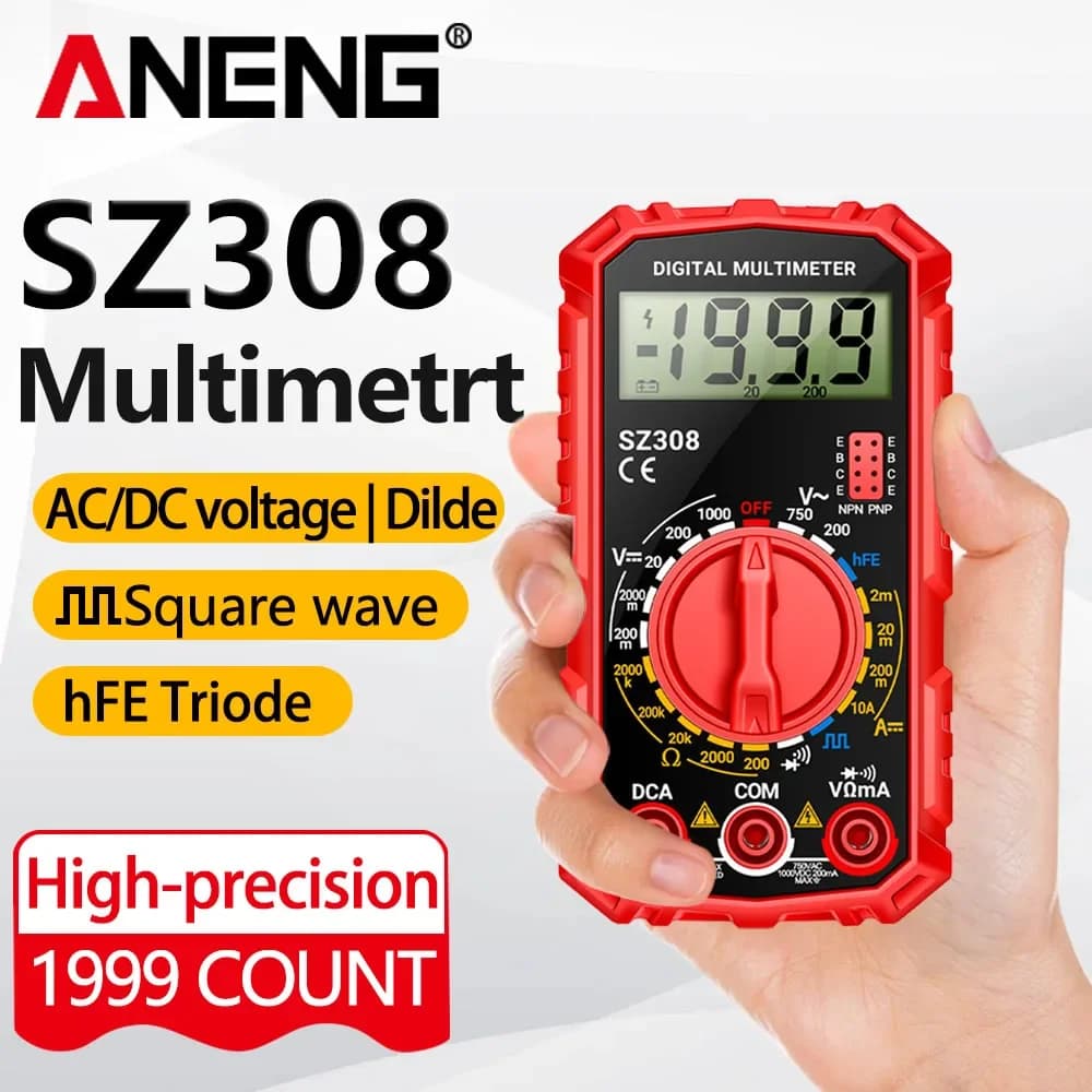 Digital Multimeter AC/DC Current Voltage Resistance Meter Meter Electrician LCD Backlight Ohm Square Wave Test Tools ANENG SZ308