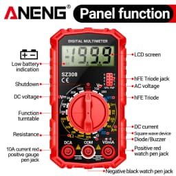 Digital Multimeter AC/DC Current Voltage Resistance Meter Meter Electrician LCD Backlight Ohm Square Wave Test Tools ANENG SZ308