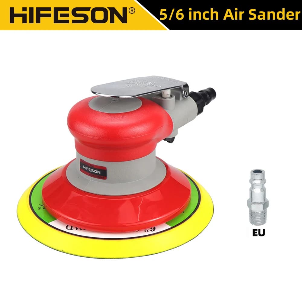 HIFESON 5/6 inch Pneumatic Air Orbital Sander 125/150mm Air Sanding Machine Polisher Air Tool Car Woodworking Metal Polishing