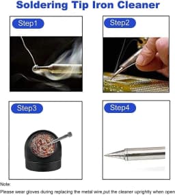 Welding Soldering Iron Tip Cleaner, Solder Tip with Cleaning Brass Wire Sponge, W/Stand Set Holder Black, No Water Needed