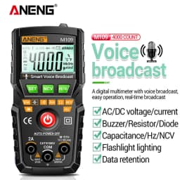 ANENG M109 Smart Multimeter Tester AC/DC Voltage Voice Broadcast Meter NCV Capacitance Continuity Professional Electrical Tools