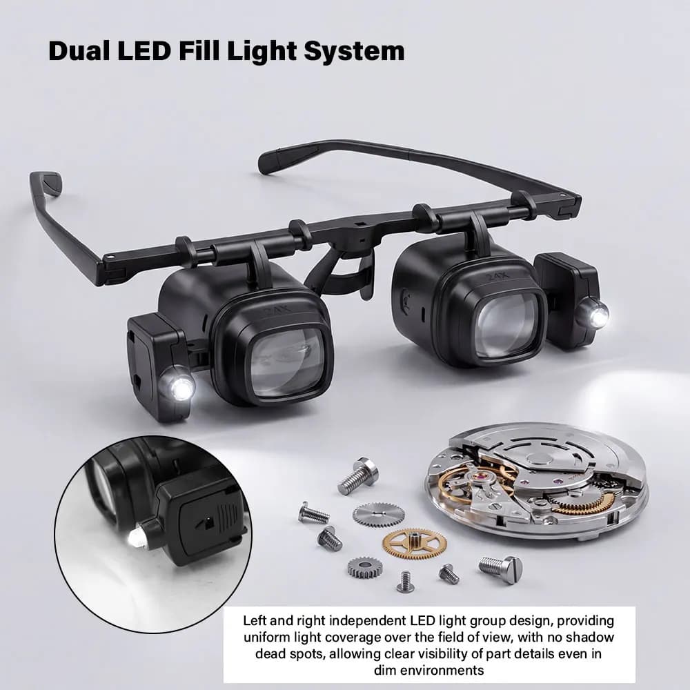 2X-24X LED Headband Magnifier Dual Eye Glasses Loupe For Watchmaker Jeweler Repair Soldering Phone Electronic Components
