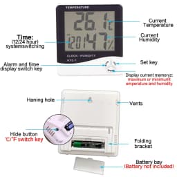 HTC-2 HTC-1 LCD Electronic Digital Temperature Humidity Meter Home Thermometer Hygrometer Indoor Outdoor Weather Station Clock