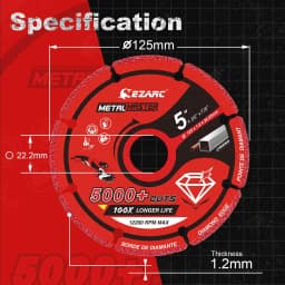 EZARC 125mm Cutting Disc for Metal, INOX, Rebar, Steel, Iron, Diamond Cutting Wheel with 5000+ Cuts, Metal Saw Blades Cut Tool