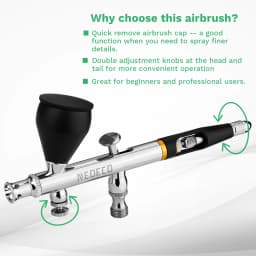 NEOECO NCT-SJ83RS1 Dual Action Airbrush 9cc 1/3 oz Fluid Cups Quick Remove Air Cap Nozzle Gravity Feed with Accessories