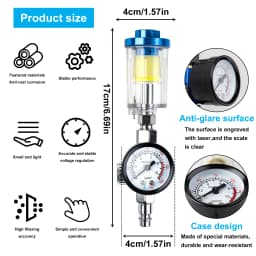1/4-Inch In-line Oil Water Separator Filter Separator Spray Gun Air Regulator Pressure Gauge with EU Adapter for Air Tool
