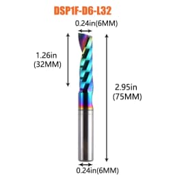 Dreanique 1pc 6mm Shank Single Flute Carbide Spiral End Mill Aluminum 3D CNC Engraving Woodworking Acrylic DLC Coating