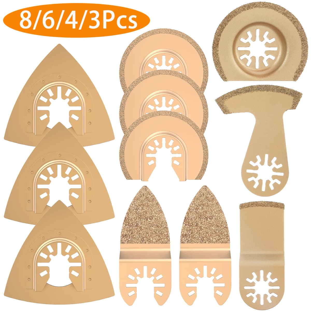 8Pcs Multitool Blades Cemented Carbide Oscillating Saw Blades Professional Triangle Saw Blade for Ceramic Tile Marble Cutting