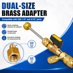 Dual Size 1/4" & 5/16" Port Valve Core Remover Installer Kit Tool with 10PCS 5v1 Valve Cores and Double Head for Refrigerant