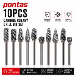 Double Cut Carbide Burr Set, 10 Shapes for Metal/Wood/Plastic, 1/8" Shank, Fast Vibration-Free Cutting & Engraving