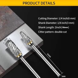 Double Cut Carbide Burr Set, 10 Shapes for Metal/Wood/Plastic, 1/8" Shank, Fast Vibration-Free Cutting & Engraving