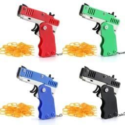 Keychain Gun Rubber Band Shooter 60 Pcs, Mini Fidget Toy Gun for Kids, Outdoor Party Favors Holiday Birthday Gift for Boys