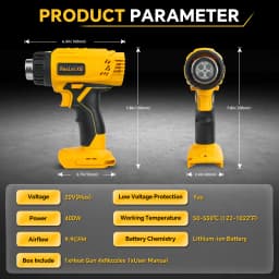 400W Cordless Heat Gun Adjustable Temperature 50℃-550℃ Fast Heating Hot Air Gun Shrink Wrapping for Dewalt 20V Battery Pin