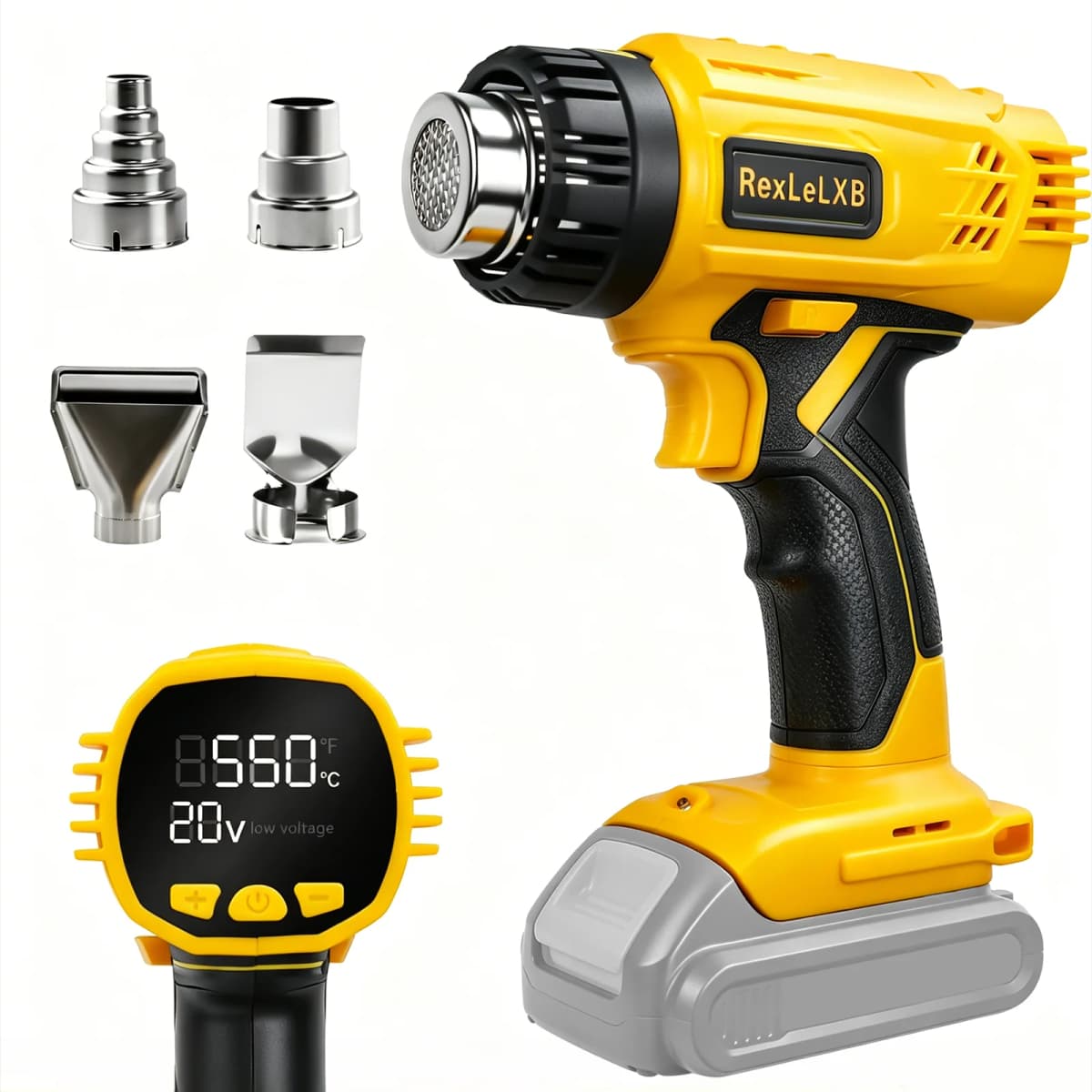 400W Cordless Heat Gun Adjustable Temperature 50℃-550℃ Fast Heating Hot Air Gun Shrink Wrapping for Dewalt 20V Battery Pin