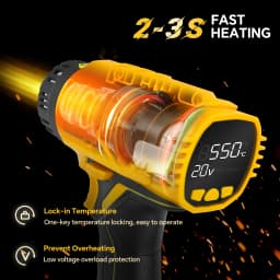 400W Cordless Heat Gun Adjustable Temperature 50℃-550℃ Fast Heating Hot Air Gun Shrink Wrapping for Dewalt 20V Battery Pin